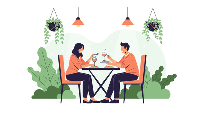 Romantic Evening Meal Young Couple Dining At Restaurant For Valentines Day - Powered by Adobe