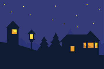 Fototapeta premium Cozy village scene under a starry night sky