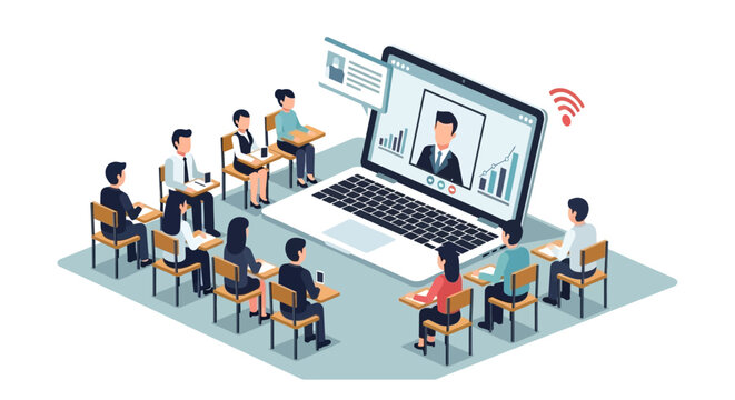 Group of business professionals attending a virtual online training session.