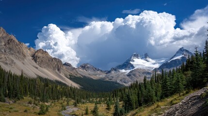Fototapeta premium Rocky mountain ridge stretching across horizon with dramatic clouds above
