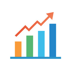 Bar chart with upward trending arrow illustrating growth