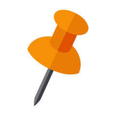 Orange push pin icon isolated on white background