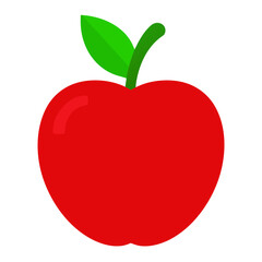 Fototapeta premium Simple red apple with green leaf and stem