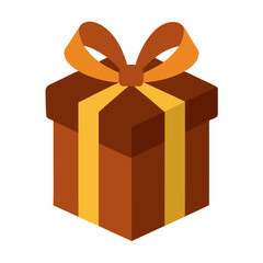 Obraz premium Brown gift box with orange ribbon and yellow accents