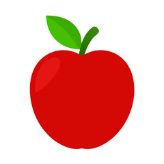 Simple red apple with green leaf and stem