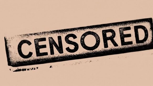 Censored: A strong visual statement using the word Censored stamped boldly, conveying a sense of restriction and control. 