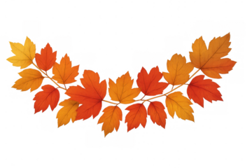 Branch with colorful autumn leaves creates a beautiful arch against a transparent background, perfect for fall-themed designs