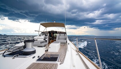 Motorboat deck under storm clouds