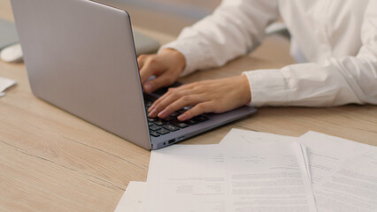 Asian Japanese Chinese business woman ethnic female girl Korean businesswoman entrepreneur office worker hr manager secretary student working online laptop device typing computer desktop tech indoors