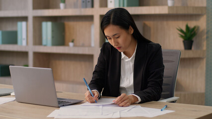 Stressed angry mad Asian Japanese office worker manager business woman Chinese Korean female...