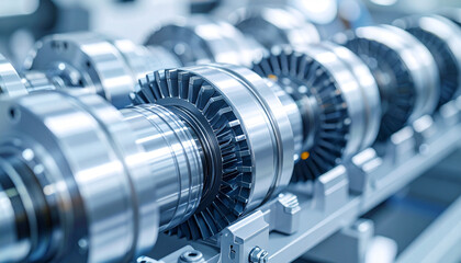 Precision Engineering: a meticulously crafted arrangement of high-tech mechanical components displayed, capturing the essence of industrial innovation and advanced machinery.