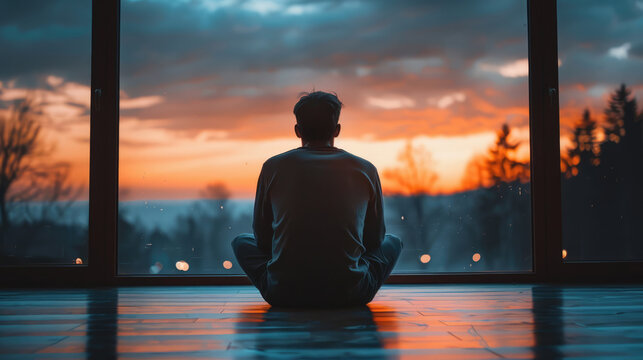Contemplative Figure Gazing at Sunset: A moment of serene reflection before a scenic backdrop.