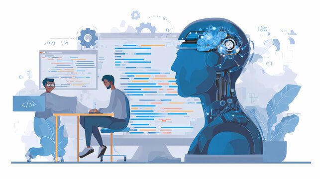 Artificial intelligence in programming with programmer and prompt engineer using ai tools for efficient code generation and automation. system prompt. Illustration