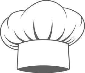 A simple white chef's hat with gray shading and black outline on a white background design element