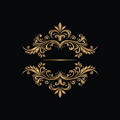 Vector golden vintage frame for design template. Elegant element for design in Eastern style, place for text. Floral golden border. Lace illustration for invitations and greeting cards.
