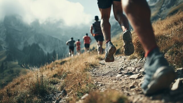 Trail Running Race Mountain Runners Athletes Endurance Sport Active Lifestyle Outdoor Fitness Summer Nature Scenic View Stunning Landscape  Trail Running Competition sky team speed