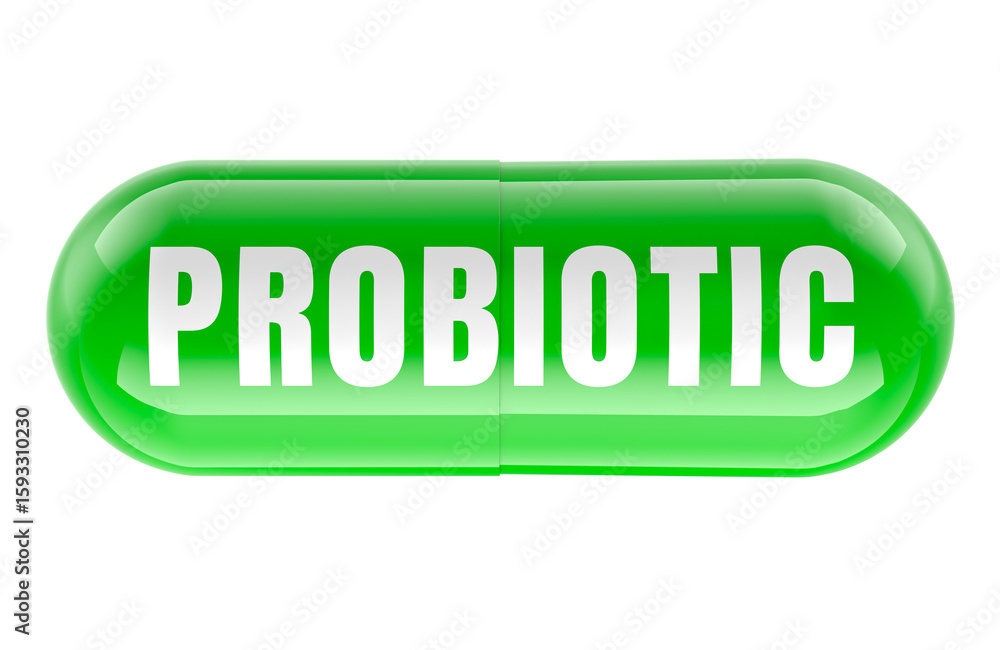 Poster probiotic capsule. 3d rendering isolated on transparent background