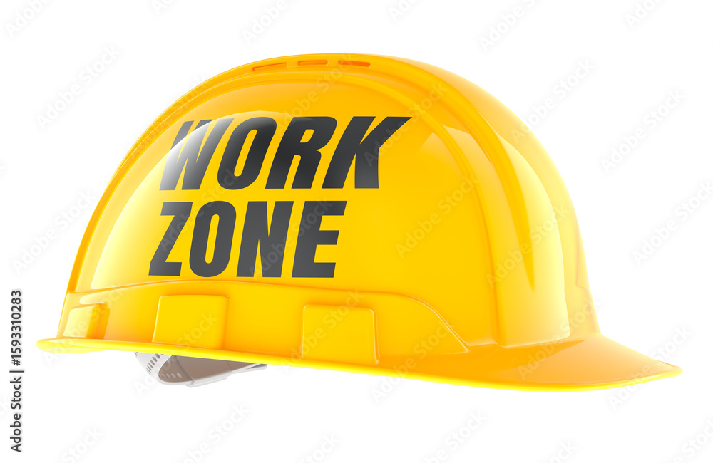 Aufkleber work zone concept with orange construction helmet. 3d rendering isolated on transparent background