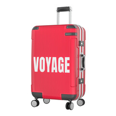 VOYAGE concept with suitcase. 3D rendering isolated on transparent background