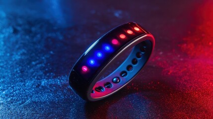 High-Tech Fitness Tracker with Colorful LED Lights on Dark Background