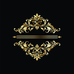 Vector golden vintage frame for design template. Elegant element for design in Eastern style, place for text. Floral golden border. Lace illustration for invitations and greeting cards.
