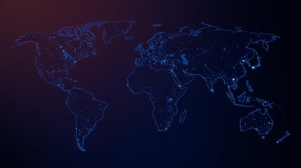 Illuminated Global Network: A mesmerizing view of the globe highlighted by a network of interconnected points of light. Reflecting a world linked by data, communication and technology. 