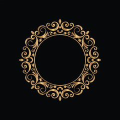 Vector golden vintage frame for design template. Elegant element for design in Eastern style, place for text. Floral golden border. Lace illustration for invitations and greeting cards.
