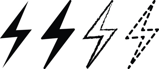 Four styles of black lightning bolt icons