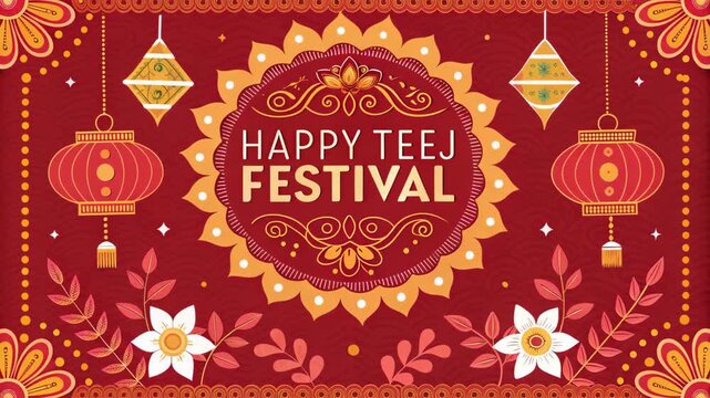 Happy Teej Festival Greeting Card with Lanterns