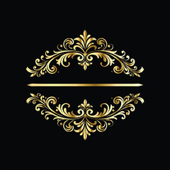 Vector golden vintage frame for design template. Elegant element for design in Eastern style, place for text. Floral golden border. Lace illustration for invitations and greeting cards.
