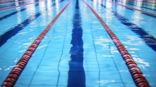 Serene Pool Water with Lane Ropes and Reflections in Clear Blue