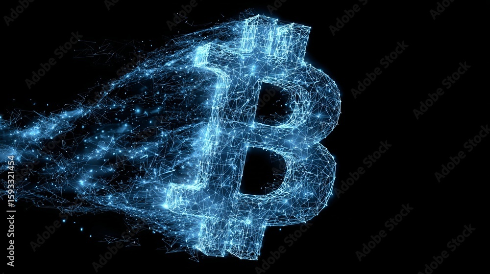 Aufkleber abstract bitcoin cryptocurrency symbol digital art network technology blockchain futuristic blue glo