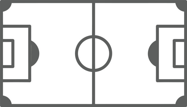 A simple line drawing of a soccer field with goals and center circle on a light background - Powered by Adobe