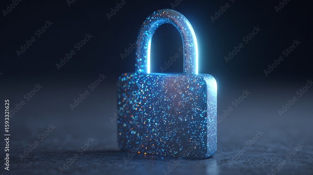 Poster cybersecurity digital padlock glowing blue abstract technology security network protection internet 
