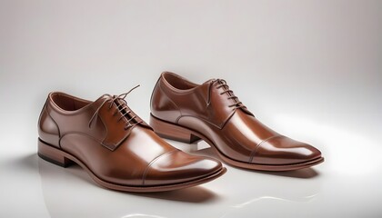 Elegant brown leather dress shoes with polished finish on a white background, mockup Brown leather Male shoe, created with generative ai