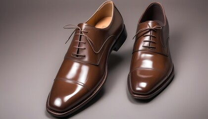 Elegant brown leather dress shoes with polished finish on a white background, mockup Brown leather Male shoe, created with generative ai