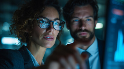 AI-generated Two professional financial business people discussing financial data