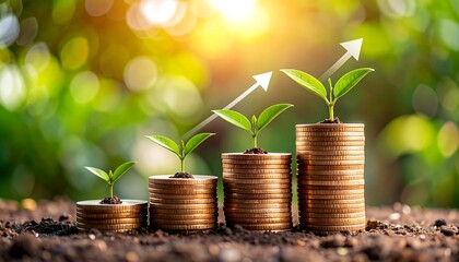 Growing stacks of coins with plants