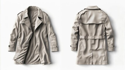 Beige trench coat, front and back view