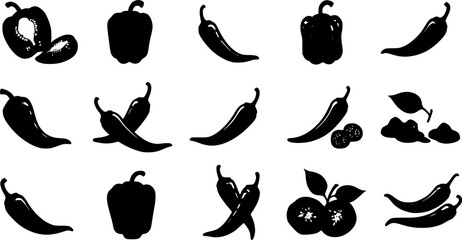 Hot chili paper icon set vector on white background. hot pepper, paprika vector illustraion
