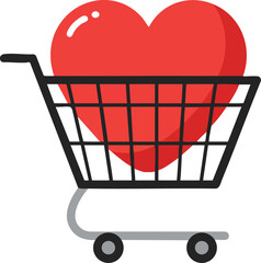 Red heart inside shopping cart illustration symbolizing love and care in consumer choices vector graphic 