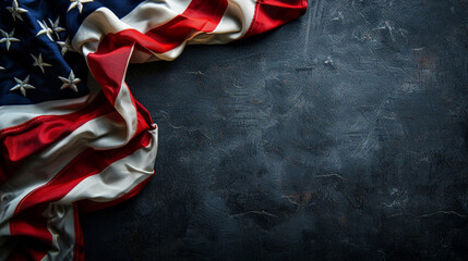 Grunge background with USA flag for veterans day. Wallpaper for design with lettering top view