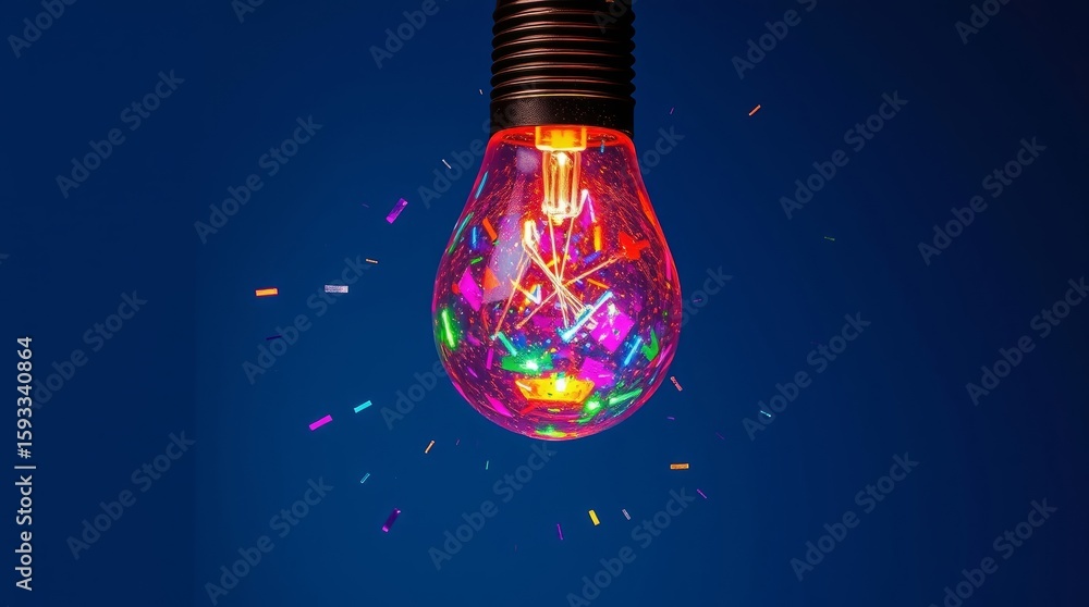 Poster illuminating innovation: a vivid close-up captures the spark of an idea with a glowing bulb bursting