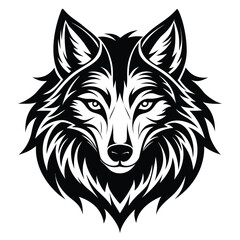 Pure black tribal-style design of a howling wolf face in side profile with stylized fur details, isolated on white background.