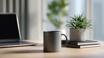 Fototapeta premium Embracing tranquility in a modern workspace with a beautifully minimalist home office setup bathed in soft daylight