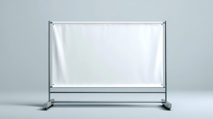 Blank banner stand mockup with white backdrop, ideal for advertising or events. sturdy frame supports fabric, making it versatile for various displays. framed tension. Illustration