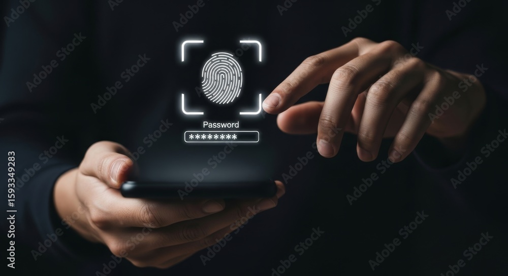 Aufkleber a person uses their fingerprint to unlock a smartphone with a digital password interface
