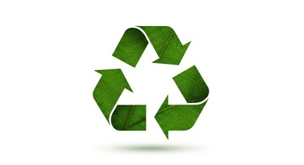 Obraz premium Green recycling symbol made of natural leaf texture on white background