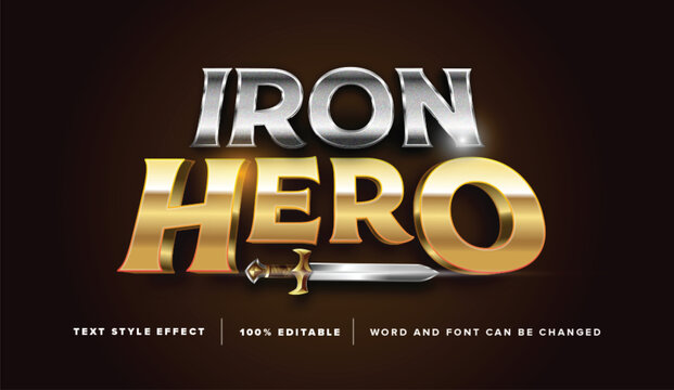 Fototapeta Editable text effect vector graphic of Iron Hero with sword , perfect for movie title, game title, etc.
