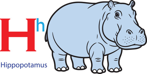 H for hippopotamus alphabet learning for kids. hippopotamus cartoon vector svg